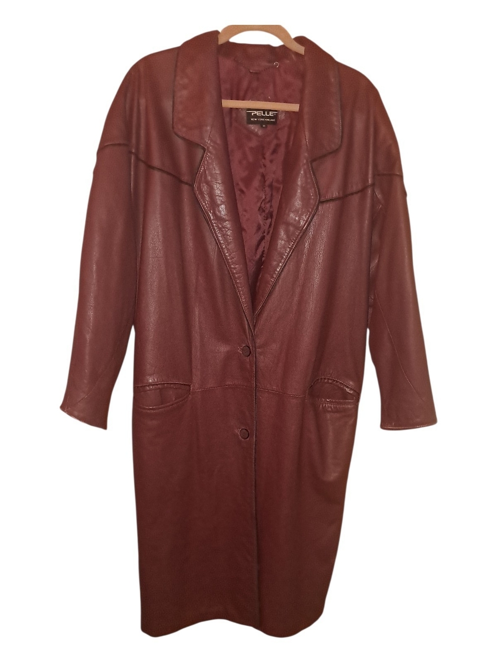 Pelle Burgundy Leather Longline Jacket Medium